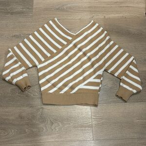 Medium tan and white striped sweater